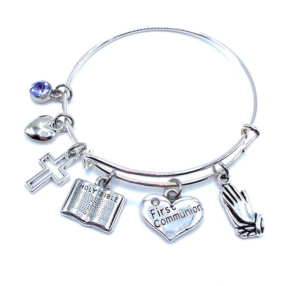 First Communion Charm Bracelet Child Size Bangle Religious - Picture 4 of 6